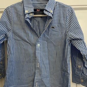 Toddler boy blue checkered button down